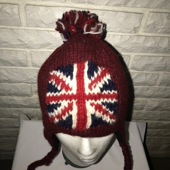 Union Jack British Flag Patriotic Pompom Hat & Scarf & Full Finger Unisex Gloves Set